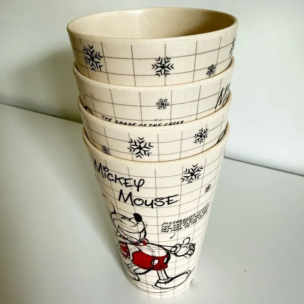 Disney Mickey Mouse Vintage Retro Cup Set Of 4 Collectible Kitchen Drinkware